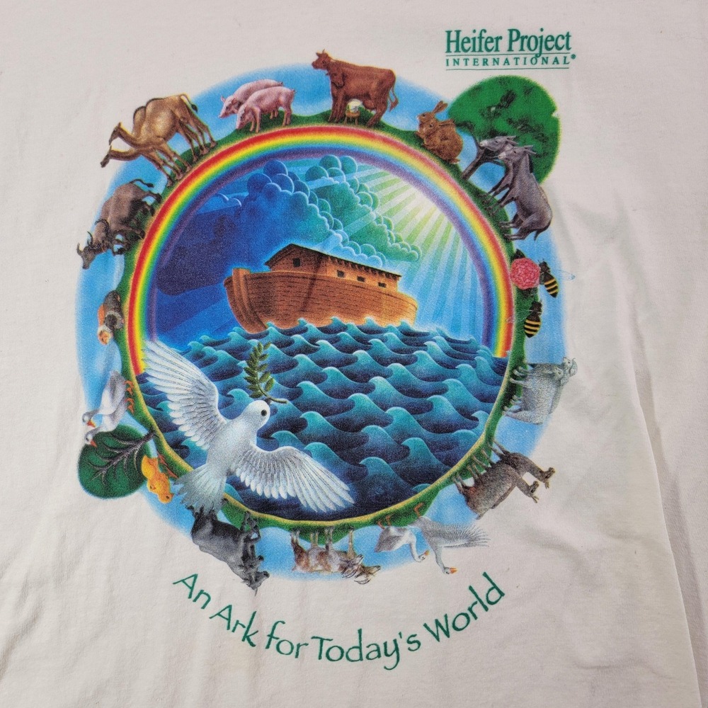 Gildan Shirt Mens Medium White Noah's Ark Heifer Project Graphic Tee Religious - Picture 2 of 8